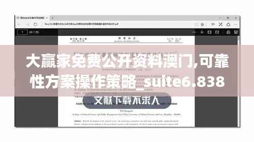 大赢家免费公开资料澳门,可靠性方案操作策略_suite6.838