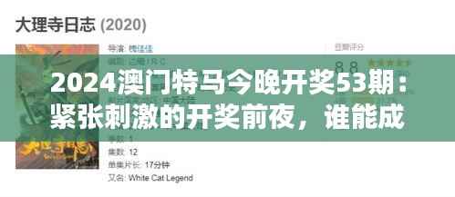 2024澳门特马今晚开奖53期:紧张刺激的开奖前夜,谁能成为大赢家