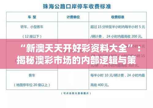 “新澳天天开好彩资料大全”：揭秘澳彩市场的内部逻辑与策略布局