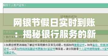 网银节假日实时到账：揭秘银行服务的新常态