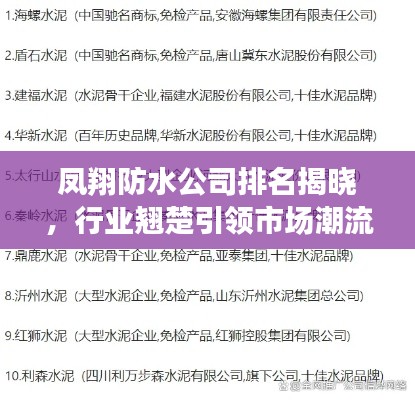 凤翔防水公司排名揭晓,行业翘楚引领市场潮流,前十名榜单全解析