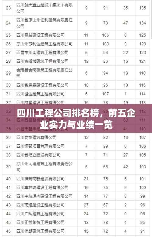 四川工程公司排名榜,前五企业实力与业绩一览