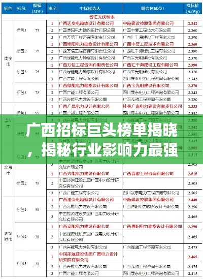广西招标巨头榜单揭晓，揭秘行业影响力最强的招标公司排名！