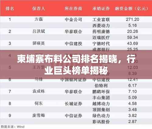 柬埔寨布料公司排名揭晓，行业巨头榜单揭秘