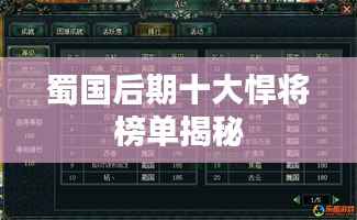 蜀国后期十大悍将榜单揭秘