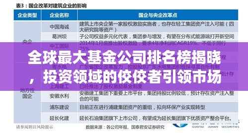 全球最大基金公司排名榜揭晓，投资领域的佼佼者引领市场风向标