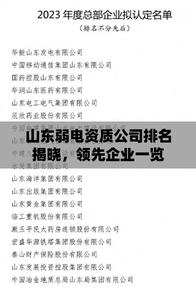 山东弱电资质公司排名揭晓，领先企业一览
