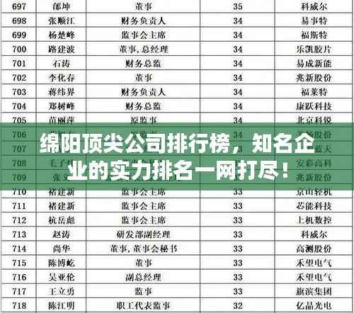 绵阳顶尖公司排行榜，知名企业的实力排名一网打尽！