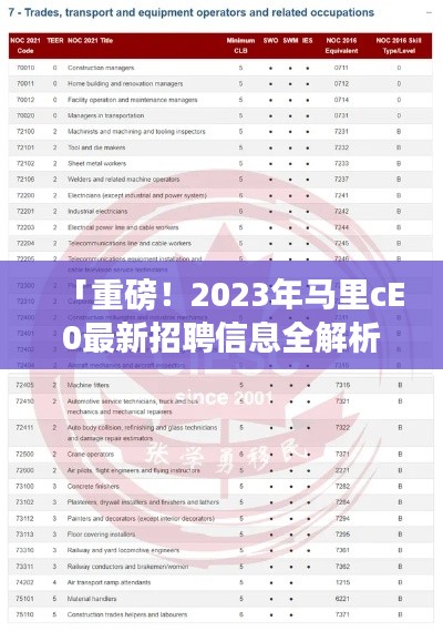 「重磅！2023年马里cE0最新招聘信息全解析」